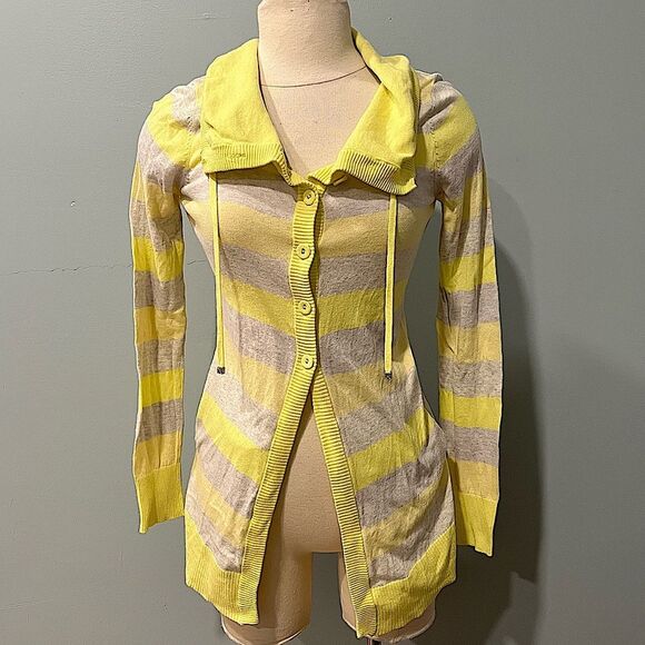A/X Armani Exchange Cotton/Silk Blend Yellow & Grey Stripe Button Cardigan Med - Picture 1 of 8